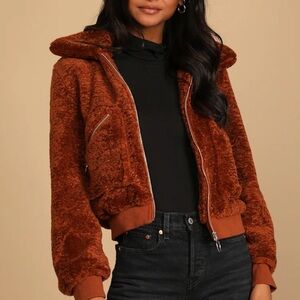 Blank NYC Level Up Brown Teddy Bomber Jacket